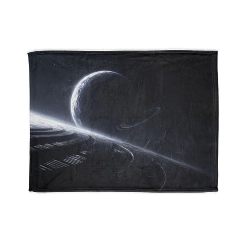 Planet with Rings Shaped Like Piano — Plush Fleece Throw Blanket — Full Flat Artwork View