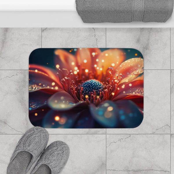Planetarium Inside Blooming Flower — Memory Foam Bath Mat — Modern Bathroom Floor Lifestyle View