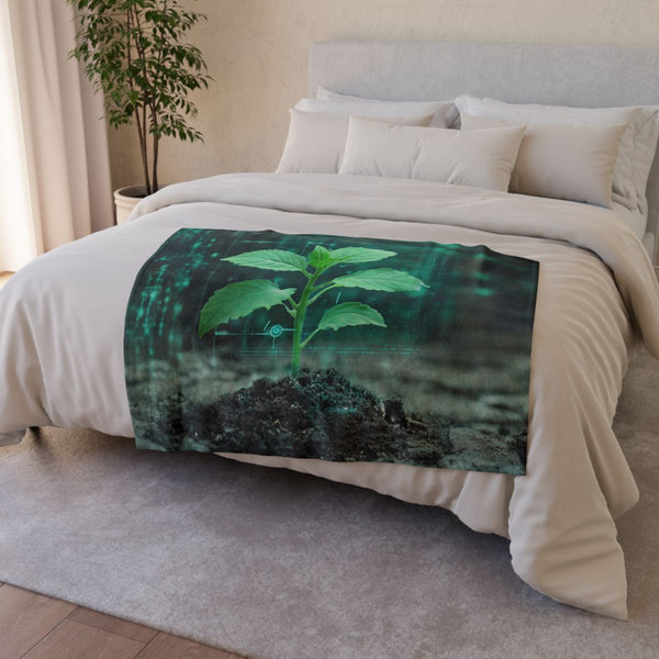 Plant Growing from a Digital Screen (Edition III) — Plush Fleece Throw Blanket — Drape over Sofa & Bed Lifestyle View