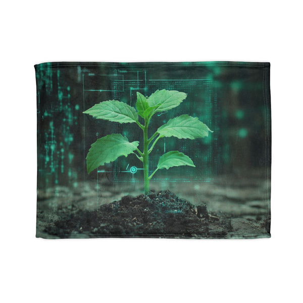 Plant Growing from a Digital Screen (Edition III) — Plush Fleece Throw Blanket — Full Spread Plush Fleece Artwork View