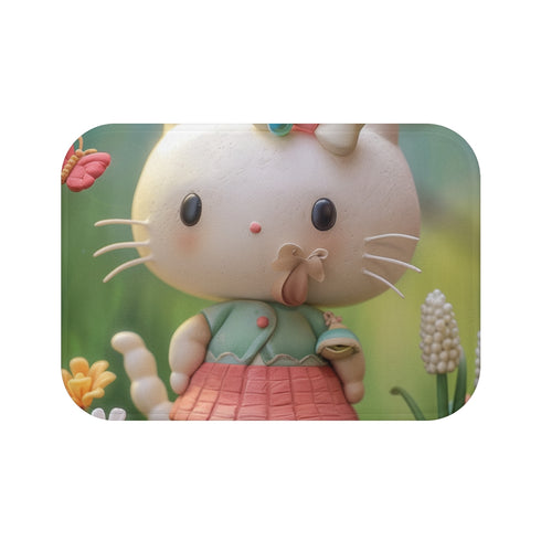Pochacco Hello Kitty — Non-Slip Bath Mat — Top-Down Velvet Microfibre Artwork View