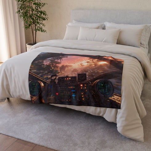 Poe Dameron Piloting an Wing — Plush Fleece Throw Blanket — Drape over Sofa & Bed Lifestyle View
