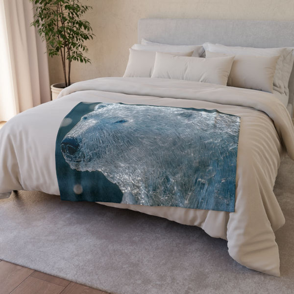 Polar Bear Made of Ice Crystals (Edition III) — Plush Fleece Throw Blanket — Drape over Sofa & Bed Lifestyle View
