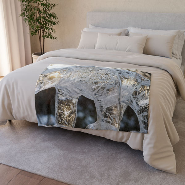 Polar Bear Made of Ice Crystals — Plush Fleece Throw Blanket — Drape over Sofa & Bed Lifestyle View