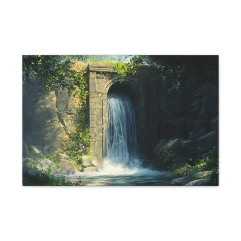 Portal Doorway Inside Waterfall — 24×16 Canvas Wall Art — Front Gallery-Wrapped Canvas View