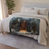 Portal Hidden Behind Falling Waterfall — Plush Fleece Throw Blanket — Draped Over Sofa & Bed Lifestyle View