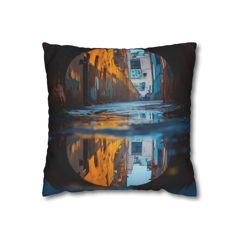 Portal in Puddle Reflecting Another World — Double-Sided Cushion Cover — Front Double-Sided Cushion View