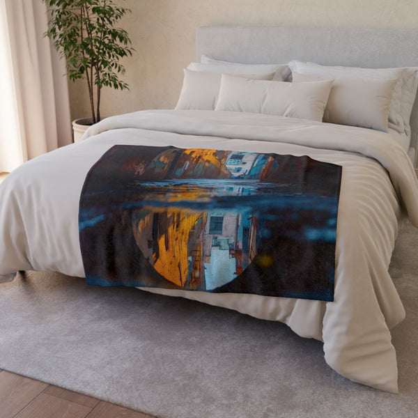 Portal in Puddle Reflecting Another World — Plush Fleece Throw Blanket — Drape over Sofa & Bed Lifestyle View