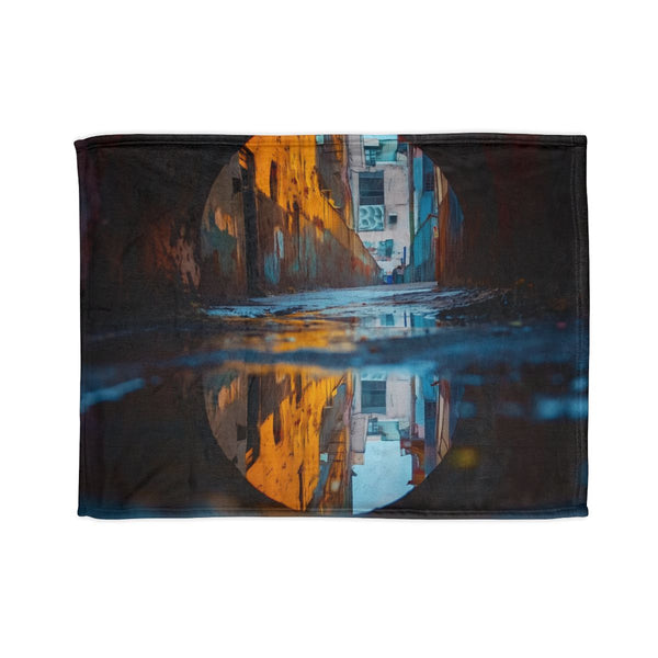 Portal in Puddle Reflecting Another World — Plush Fleece Throw Blanket — Full Spread Plush Fleece Artwork View