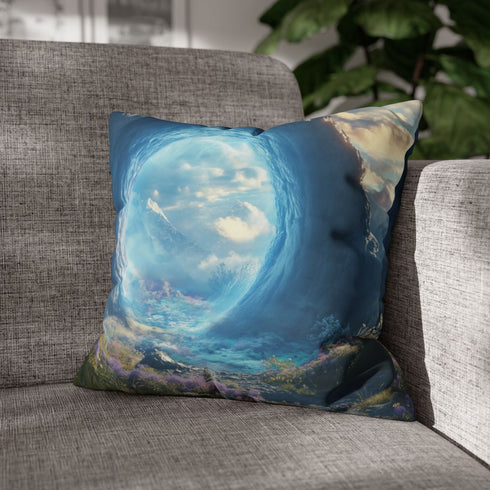 Portal to Parallel Realities Inside Mountain — Double-Sided Cushion Cover — Sofa & Armchair Living Room Lifestyle View