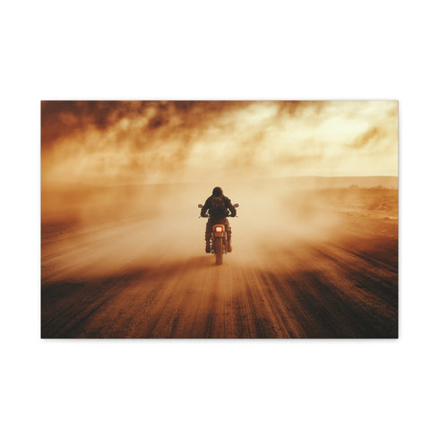 Post Apocalyptic Biker on a Dusty Road — 24×16 Canvas Wall Art — Front Gallery-Wrapped Canvas View