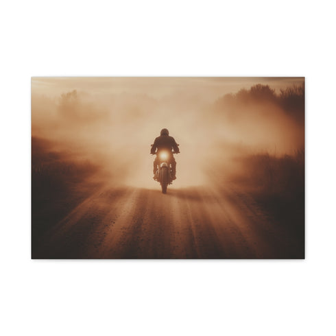 Post Apocalyptic Biker on Dusty Road — 24×16 Canvas Wall Art — Front Gallery-Wrapped Canvas View