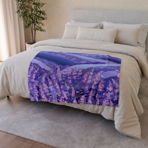 Provence Lavender Fields Seamless Pattern — 50×60 Plush Throw Blanket — Draped Over Sofa & Bed Lifestyle View