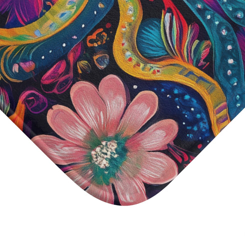 Psychedelic Ayahuasca Pattern — 61×43 Memory Foam Bath Mat — Cushioned Memory Foam & Microfibre Close-Up