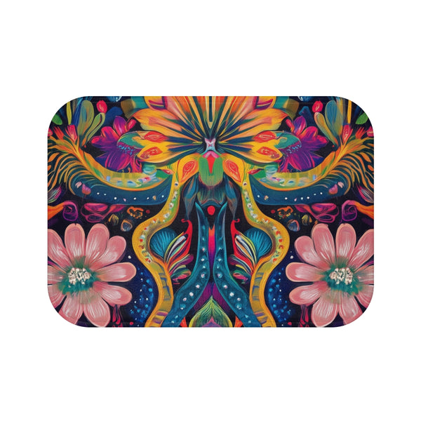 Psychedelic Ayahuasca Pattern — 61×43 Memory Foam Bath Mat — Top-Down Velvet Microfibre Artwork View