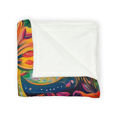 Psychedelic Ayahuasca Pattern — Plush Fleece Throw Blanket — 300 GSM Plush Coral Fleece Texture Close-Up