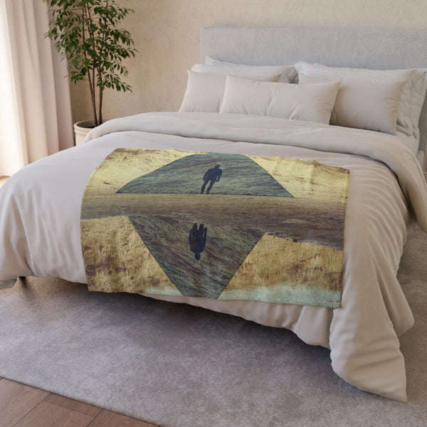 Pyramid Reflecting a Mirror Dimension — Plush Fleece Throw Blanket — Drape over Sofa & Bed Lifestyle View