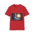 Quantum Fox Behind Waterfall Portal Graphic Unisex Softstyle T-Shirt - Red Variant