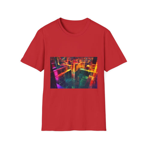 Quantum Maze Reflecting All Realities Graphic Unisex Softstyle T-Shirt - Red Variant