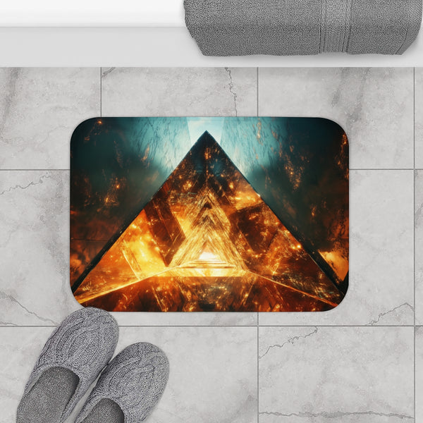 Quantum Portal in Mirrored Pyramid — Memory Foam Bath Mat — Modern Bathroom Floor Lifestyle View