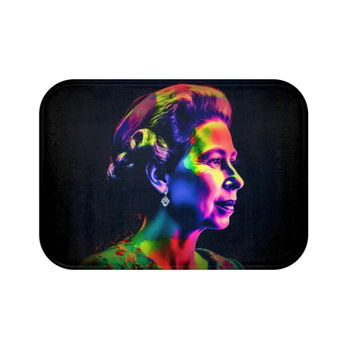 Queen Elizabeth Ii Young Watercolor Neon Luxury Memory Foam Bath Mat - Top View