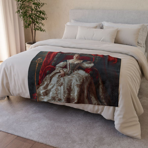 Queen Victoria Seated on Her Throne, — Plush Fleece Throw Blanket — Drape over Sofa & Bed Lifestyle View