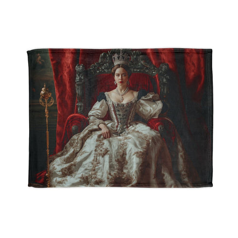 Queen Victoria Seated on Her Throne, — Plush Fleece Throw Blanket — Full Spread Plush Fleece Artwork View