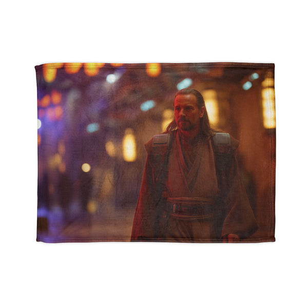 Qui Gon Jinn Walking Through the Streets (Edition II) — Plush Fleece Throw Blanket — Full Spread Plush Fleece Artwork View