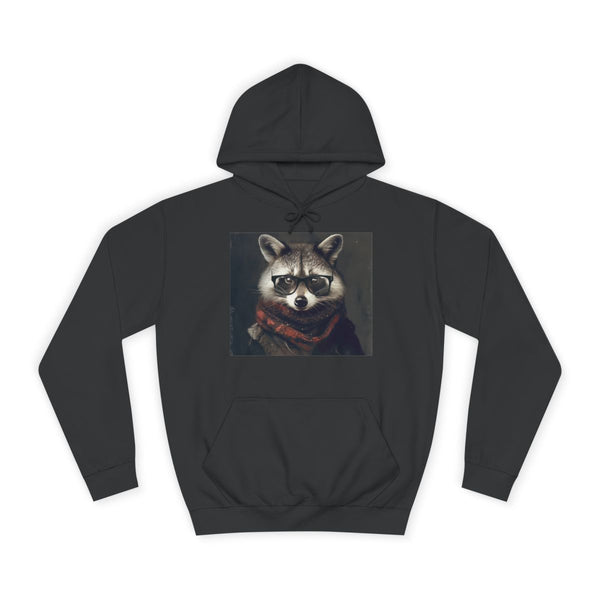 Hipster Raccoon Wearing Vintage Glasses — Heavyweight Graphic Hoodie — Front Heavyweight Fleece Hoodie View