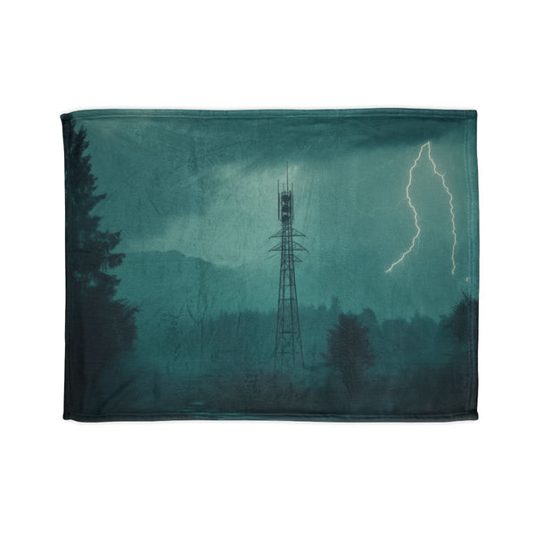 Radio Tower Channeling Lightning Storm (Edition II) — Plush Fleece Throw Blanket — Full Spread Plush Fleece Artwork View