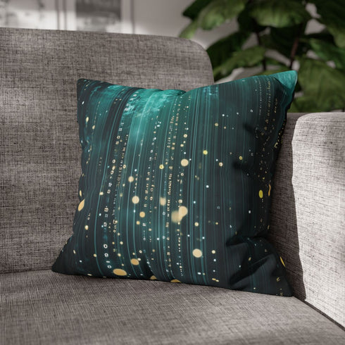 Rain Made of Binary Code — 40×40 Cushion Cover — Sofa & Living Room Lifestyle View