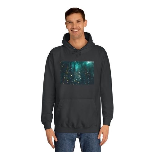 Rain Made of Binary Code — Heavyweight Graphic Hoodie — Model Streetwear Fit View