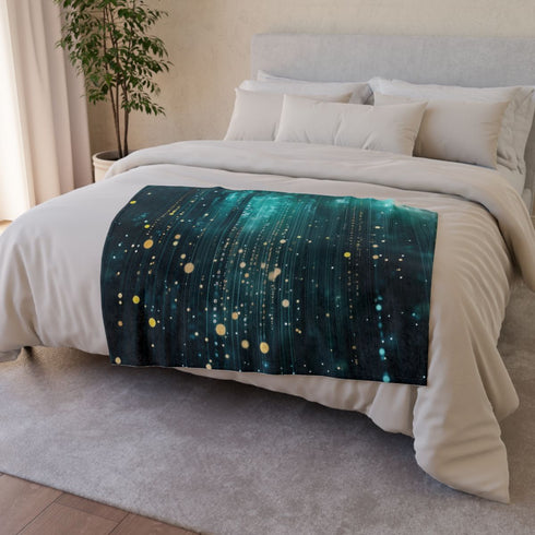 Rain Made of Binary Code — Plush Fleece Throw Blanket — Draped Over Sofa & Bed Lifestyle View