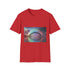Rainbow Bridge Between Two Planets Graphic Unisex Softstyle T-Shirt - Red Variant