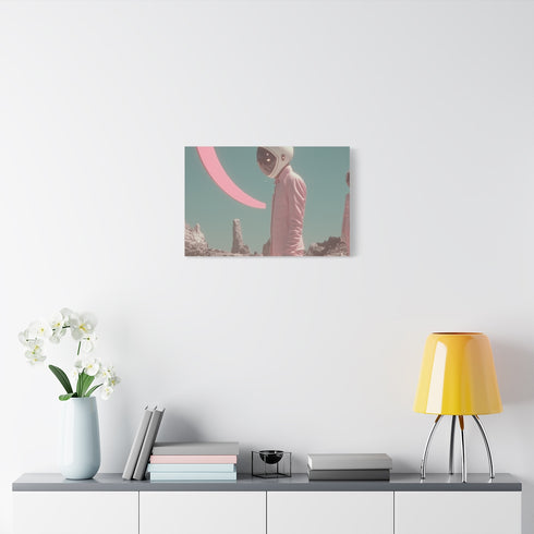 1980s Retro Synthwave Sci-Fi Horizon — Stretched Canvas Wall Art — Living Room Wall Lifestyle View