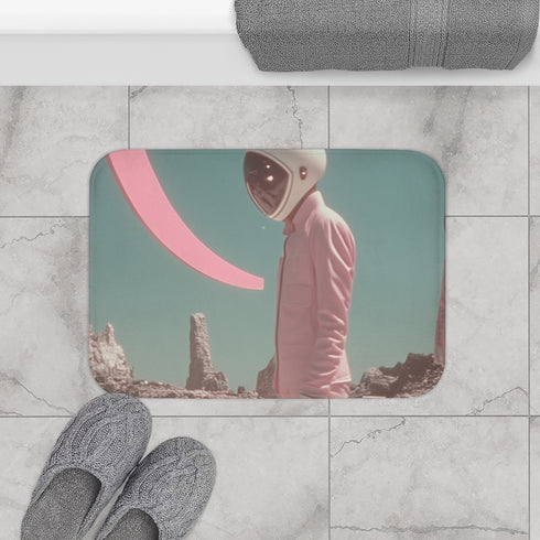 1980s Retro Synthwave Sci-Fi Horizon — Non-Slip Bath Mat — Bathroom Floor Lifestyle View