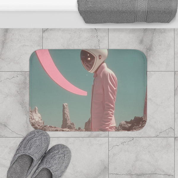 1980s Retro Synthwave Sci-Fi Horizon — Non-Slip Bath Mat — Bathroom Floor Lifestyle View