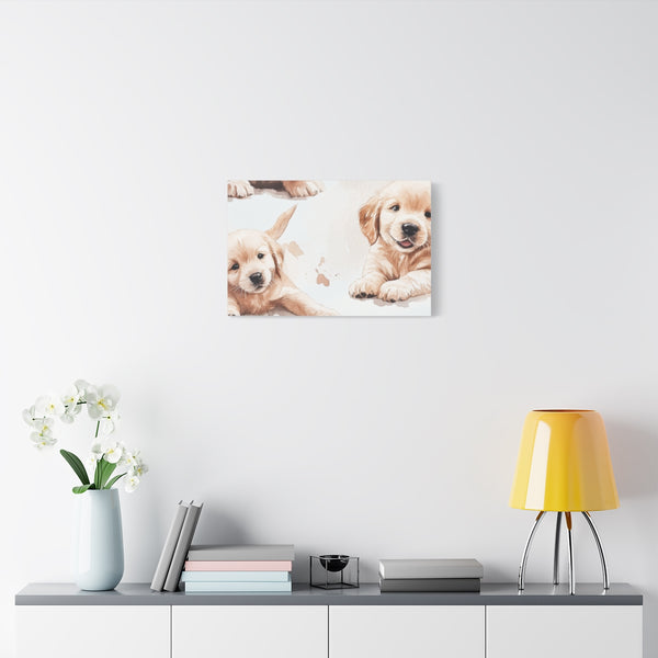 Realistic Watercolor Labrador Puppies — Stretched Canvas Wall Art — Living Room Wall Lifestyle View