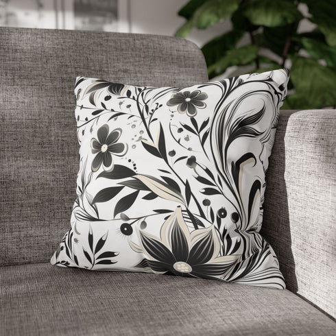 Monochrome Geometric Line Art Pattern — Faux Suede Cushion Cover — Sofa & Living Room Lifestyle View