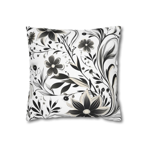 Monochrome Geometric Line Art Pattern — Faux Suede Cushion Cover — Front 40×40 cm Square Cushion View