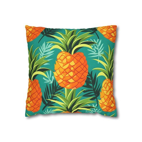 Tropical Golden Pineapple Pattern — Faux Suede Cushion Cover — Front 40×40 cm Square Cushion View