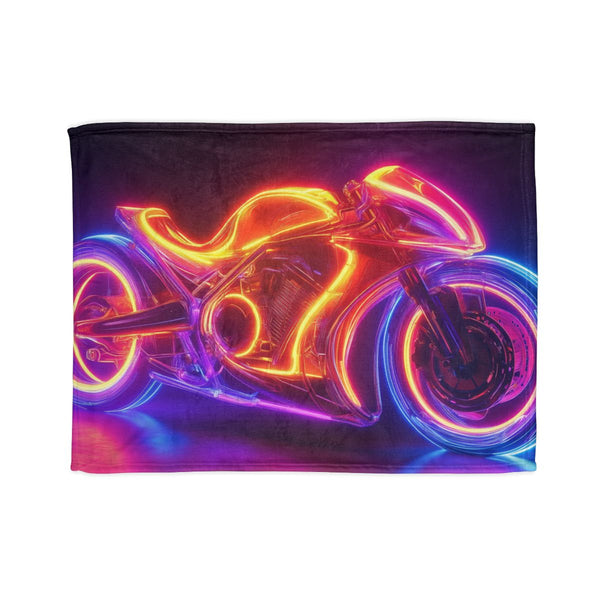 Retro Motorcycle with Neon Trail — Plush Fleece Throw Blanket — Full Spread Plush Fleece Artwork View