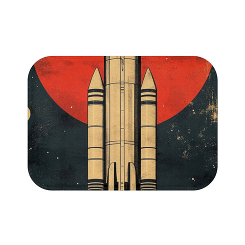Retro Propaganda Poster for Space Travel in a Japane — 61×43 Memory Foam Bath Mat — Top-Down Velvet Microfibre Artwork View