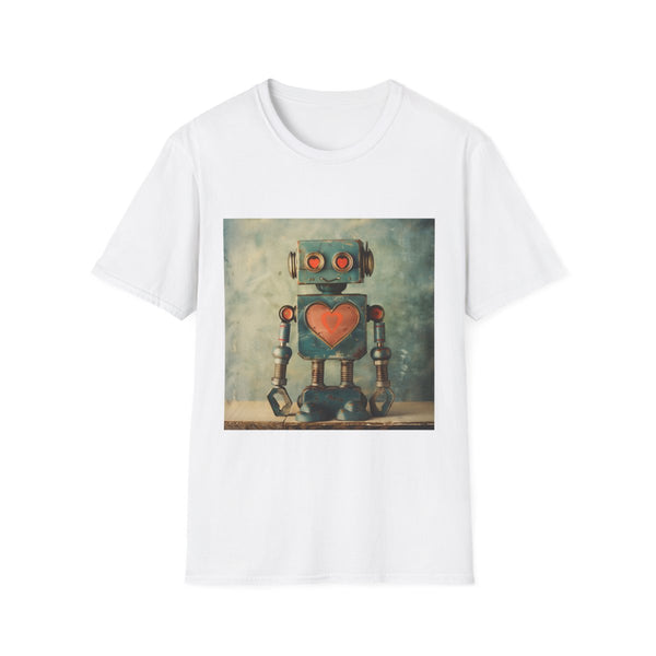 Retro Robot with Heart Symbol — Graphic Cotton T-Shirt — Front Graphic Print View