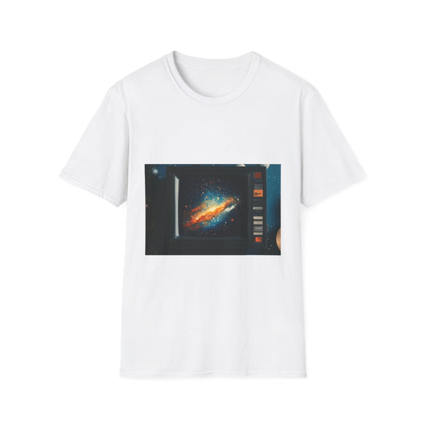 80s Synthwave VHS Sunset Grid — Graphic Cotton T-Shirt — Front Graphic Print View