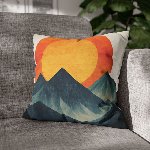 Retro Wave Mountains with Glowing Sun — 40×40 Cushion Cover — Sofa & Living Room Lifestyle View