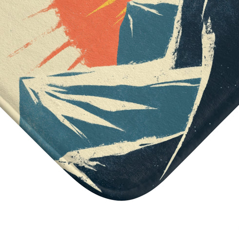 Retro Wave Mountains with Glowing Sun (Edition II) — 61×43 Memory Foam Bath Mat — Cushioned Memory Foam & Microfibre Close-Up