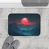 Retro Wave Mountains with Glowing Sun (Edition IV) — 61×43 Memory Foam Bath Mat — Modern Bathroom Floor Lifestyle View