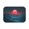 Retro Wave Mountains with Glowing Sun (Edition IV) — 61×43 Memory Foam Bath Mat — Top-Down Velvet Microfibre Artwork View