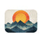 Retro Wave Mountains with Glowing Sun — 61×43 Memory Foam Bath Mat — Top-Down Velvet Microfibre Artwork View